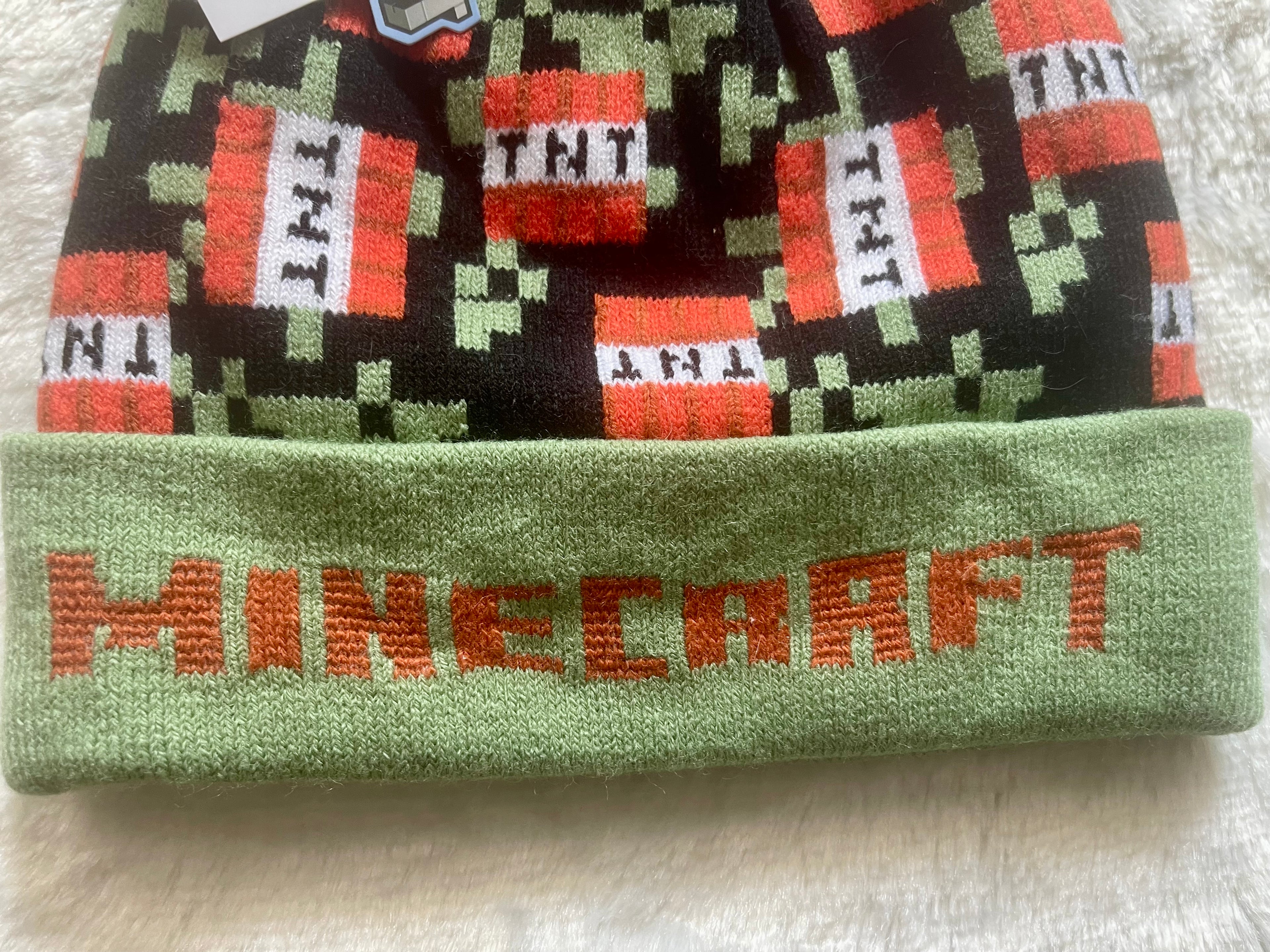 Minecraft Kinder Bommelmütze TNT – Grün/Schwarz | Gr. 56