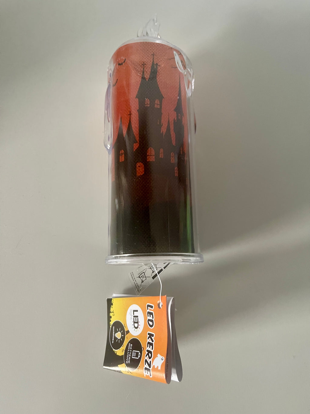 Halloween LED-Kerze mit Motiv – warmweiß | 15 cm