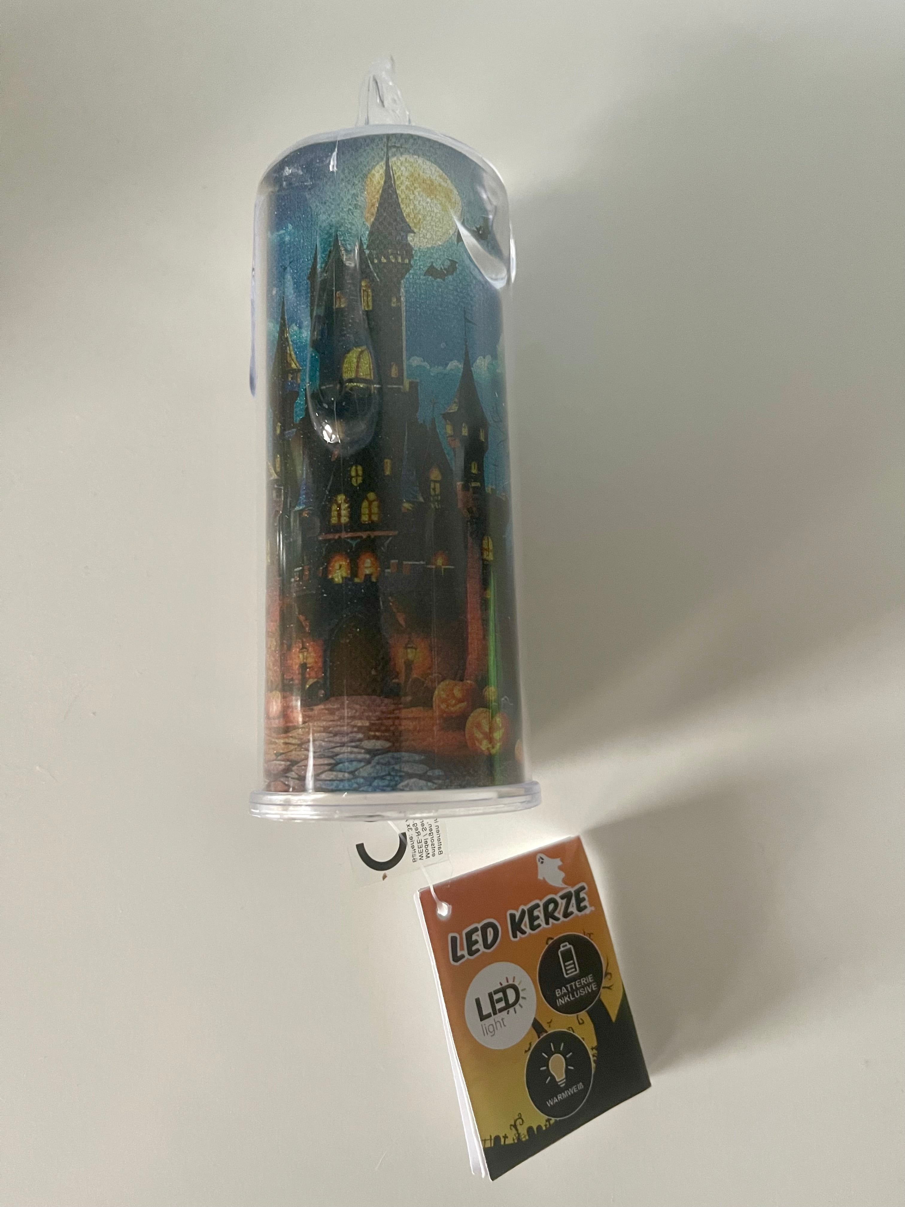 Halloween LED-Kerze mit Motiv – warmweiß | 15 cm