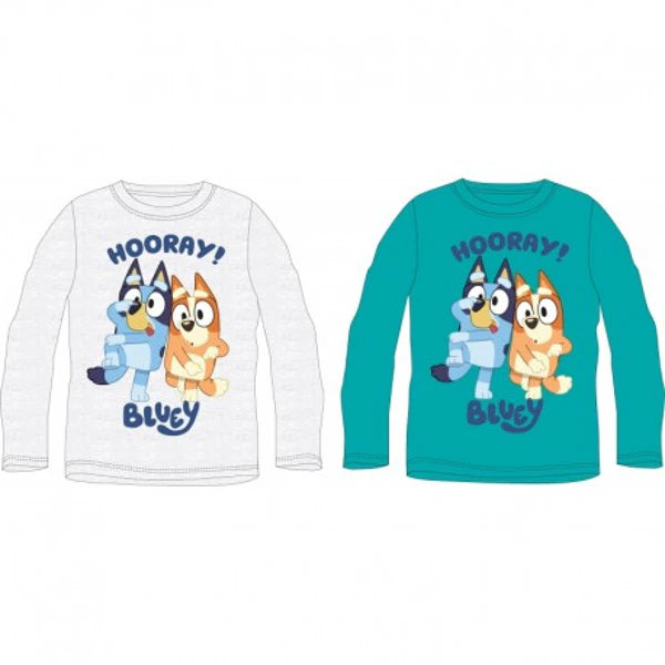 Bluey Jungen-Langarmshirt „Hooray!“ – Grau oder Türkis | Gr. 92–116