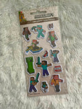 Minecraft Adventures Schaumstoff-Sticker Bogen – Puffige Foam Aufkleber mit Creeper, Steve mit Diamantschwert, Alex und Zombie